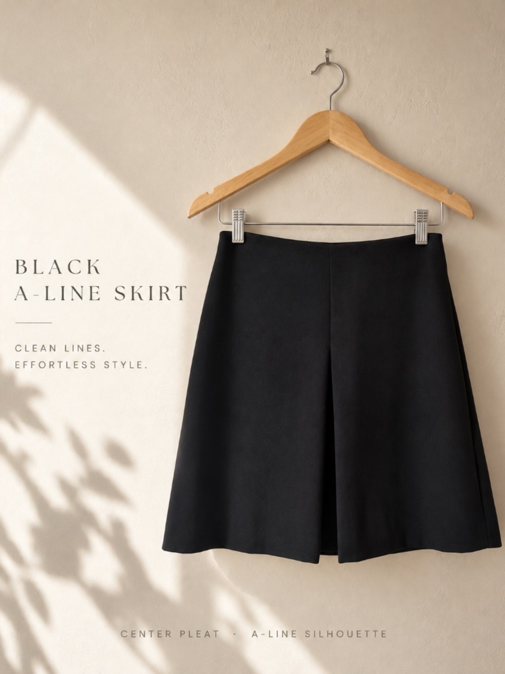 Black A-Line Skirt with Inverted Front Pleat